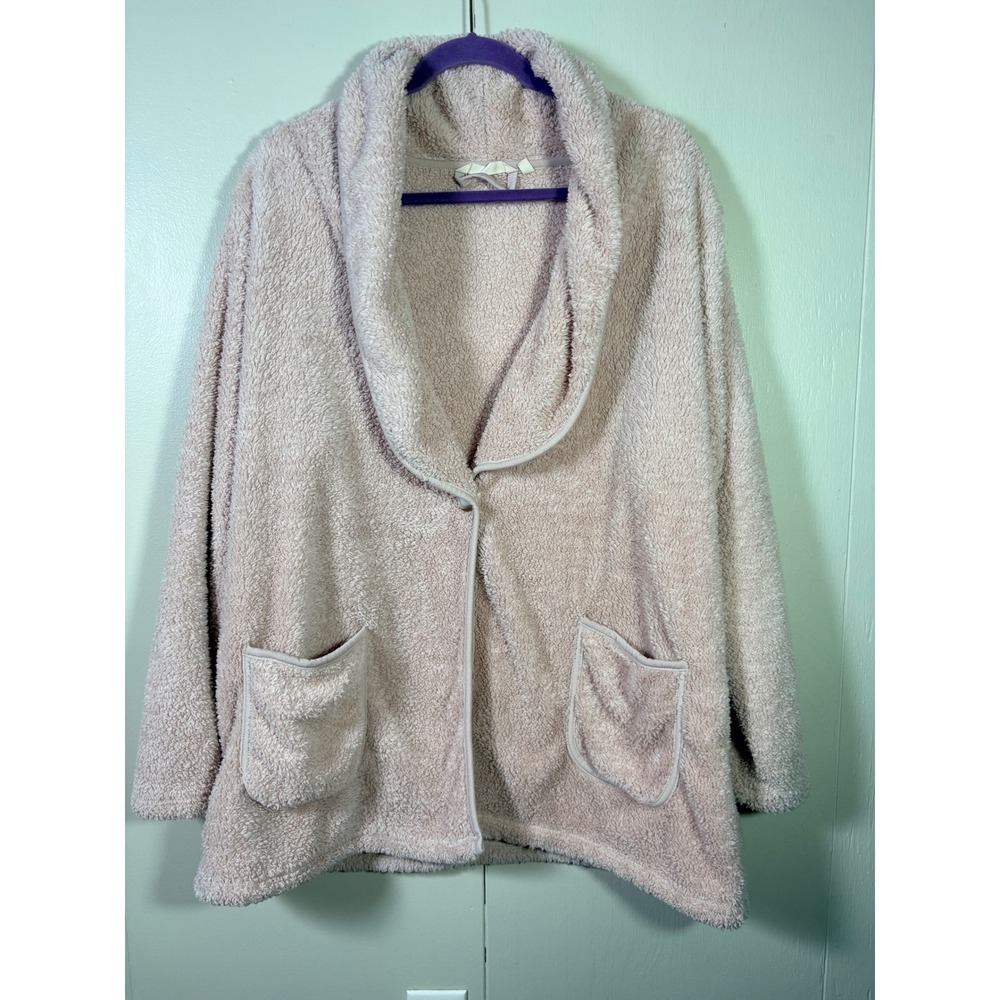 Soft Surroundings Blush Pink Teddy Fleece Shawl Collar Cardigan XL Cozy Lounge